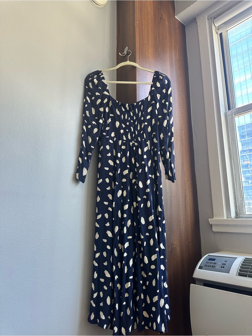 Reformation Sigmund Navy and White Square-Neck Long-Sleeve Midi Dress - Picture 3 of 6